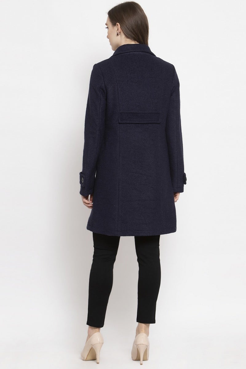 Gipsy Navy Blue Solid Wool Jacket