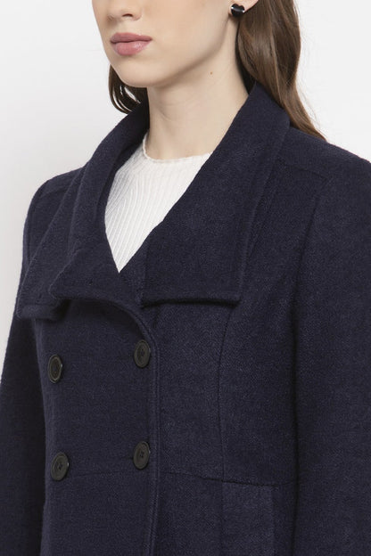 Gipsy Navy Blue Solid Wool Jacket
