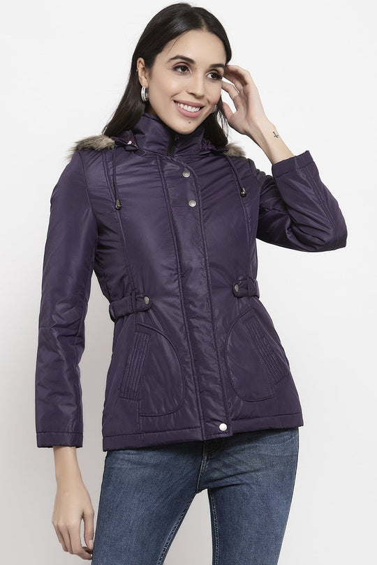 Gipsy Mauve Self Design Polyester Hoodie Jacket