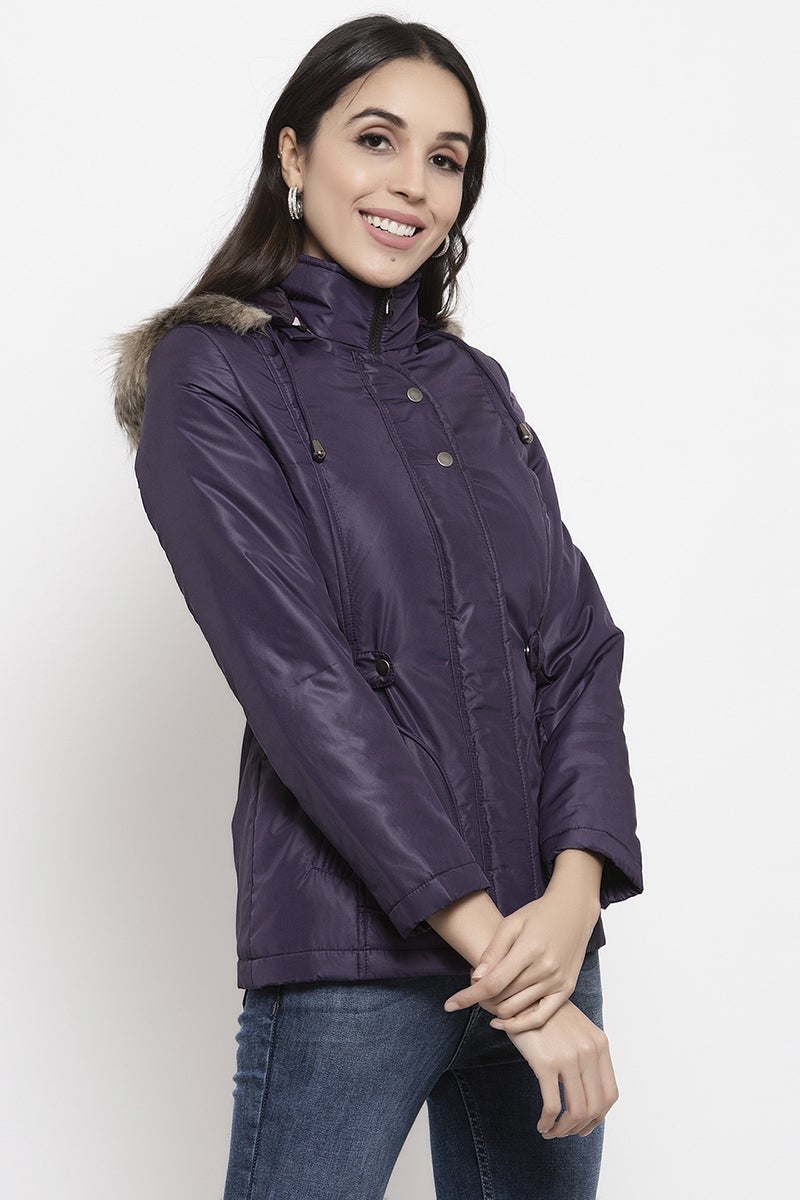 Gipsy Mauve Self Design Polyester Hoodie Jacket