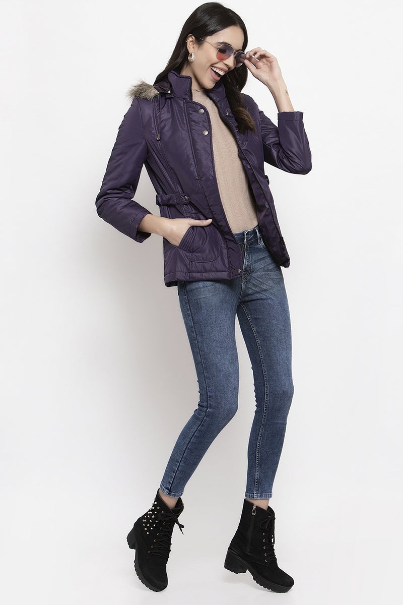 Gipsy Mauve Self Design Polyester Hoodie Jacket
