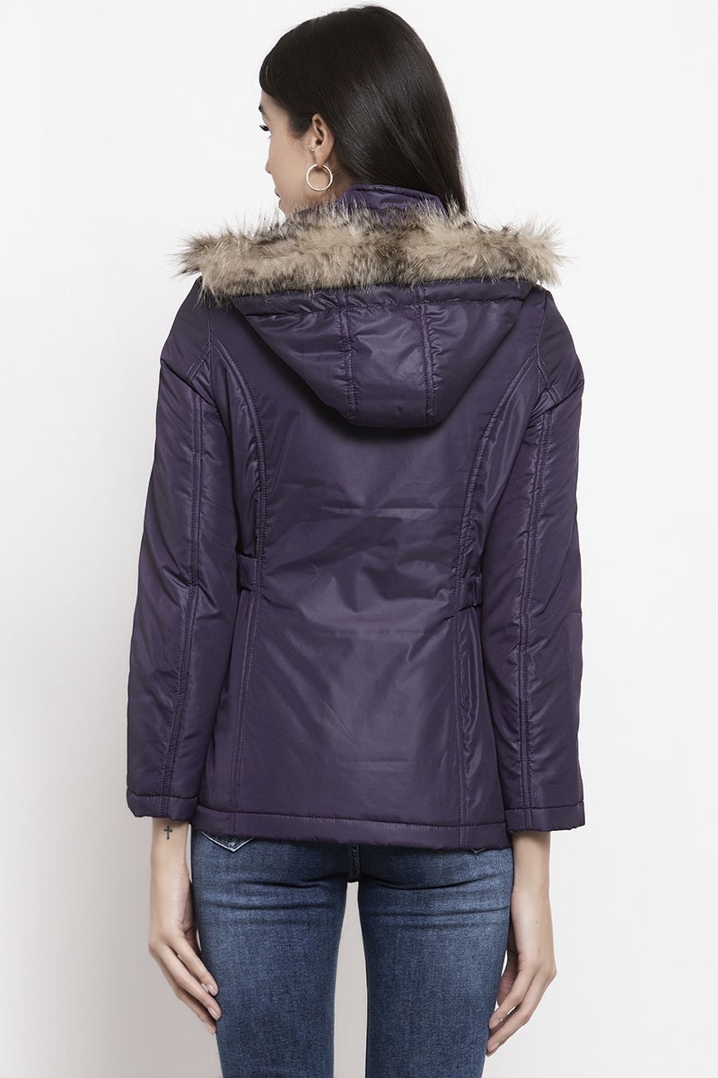 Gipsy Mauve Self Design Polyester Hoodie Jacket