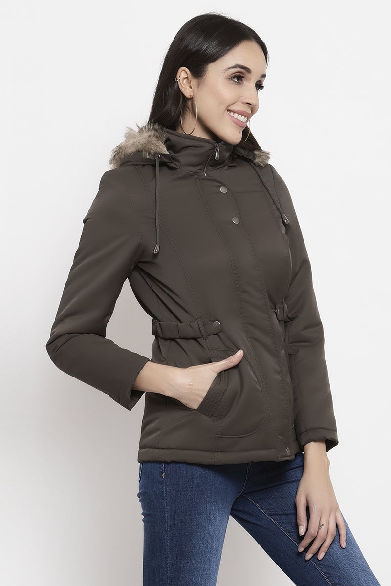 Gipsy Olive Self Design Polyester Hoodie Jacket