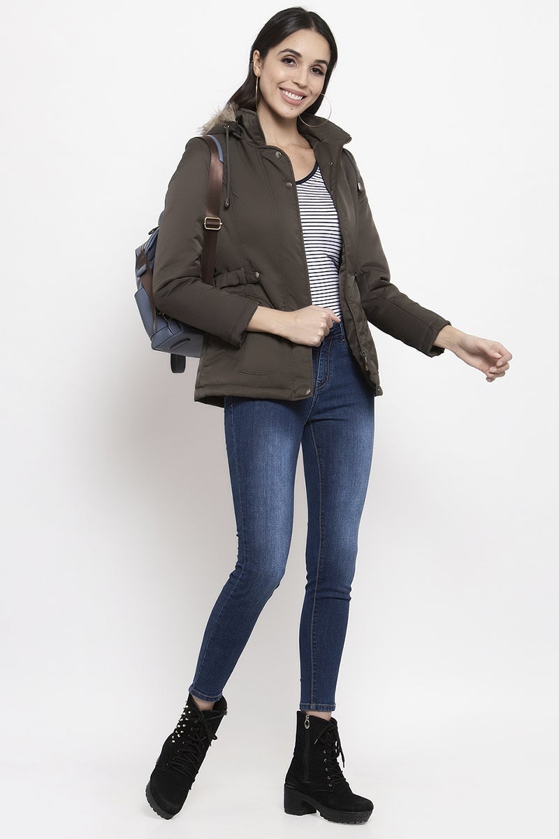 Gipsy Olive Self Design Polyester Hoodie Jacket