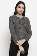 Gipsy Black Self Design Polyester Jacket