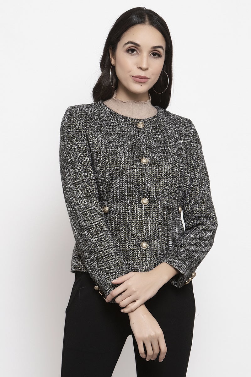 Gipsy Black Self Design Polyester Jacket