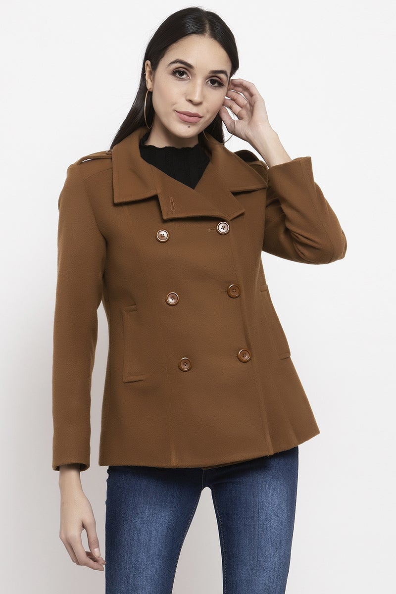 Gipsy Coffee Brown Solid Polyester Jacket
