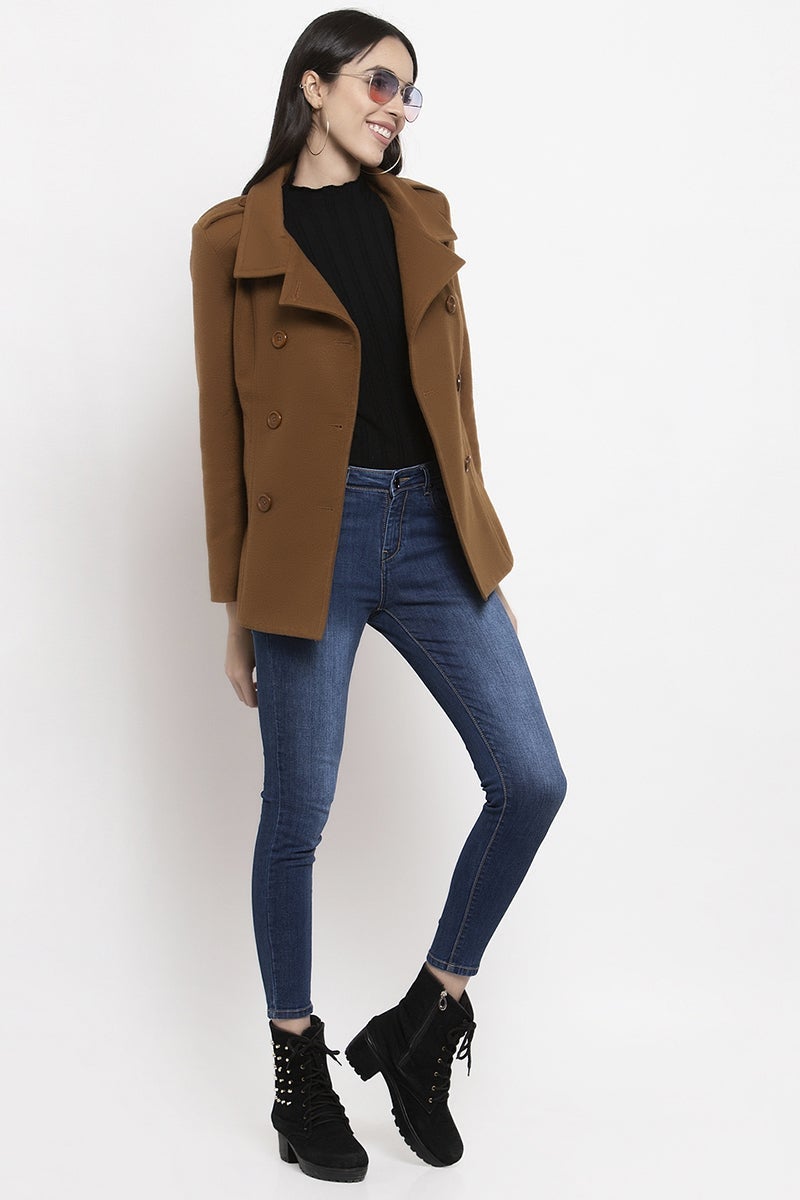 Gipsy Coffee Brown Solid Polyester Jacket