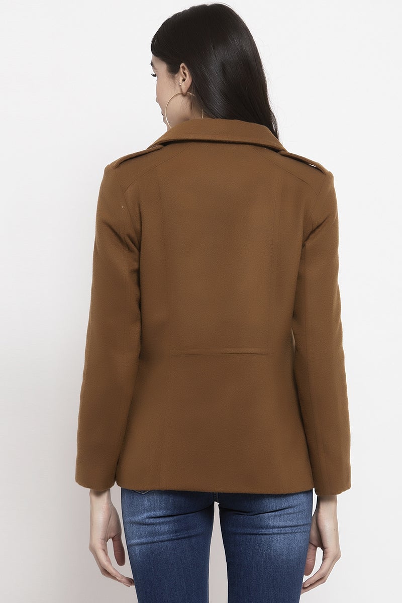 Gipsy Coffee Brown Solid Polyester Jacket