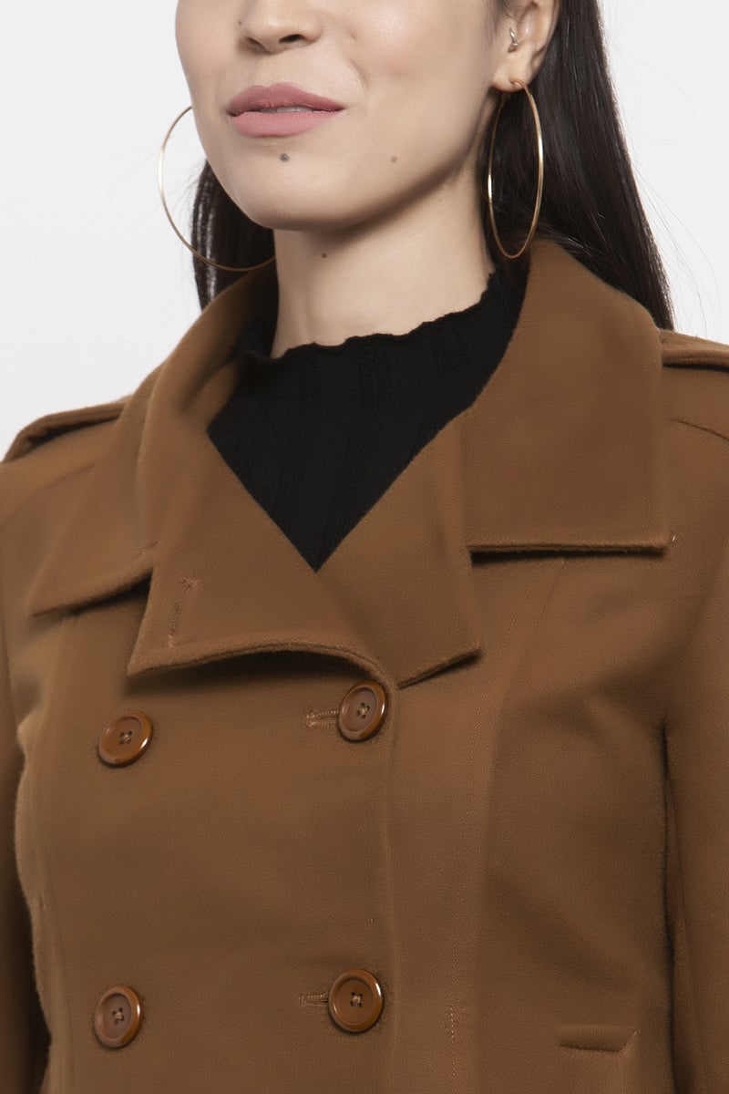 Gipsy Coffee Brown Solid Polyester Jacket