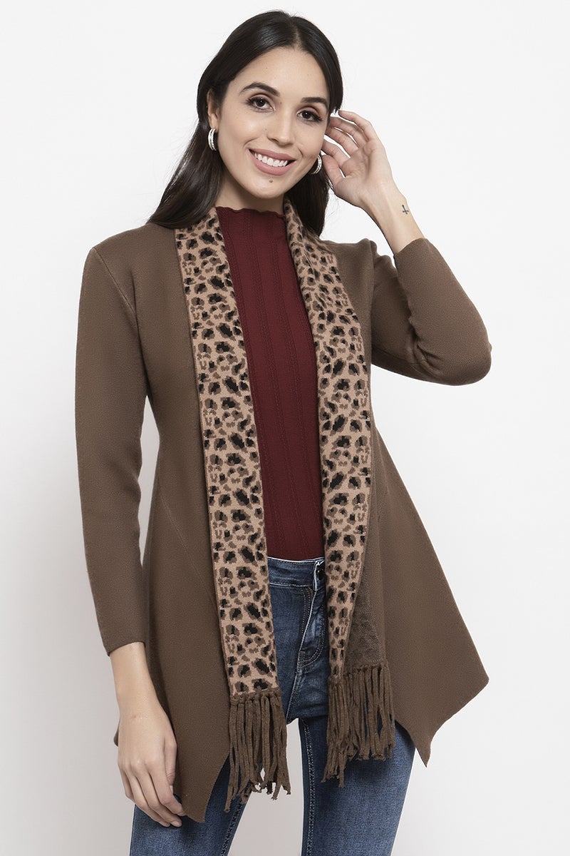 Gipsy Khaki Leopard Print Acrylic Long Cardigan