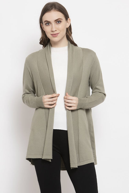 Gipsy Mint Green Solid Knitted Acrylic Long Cardigan