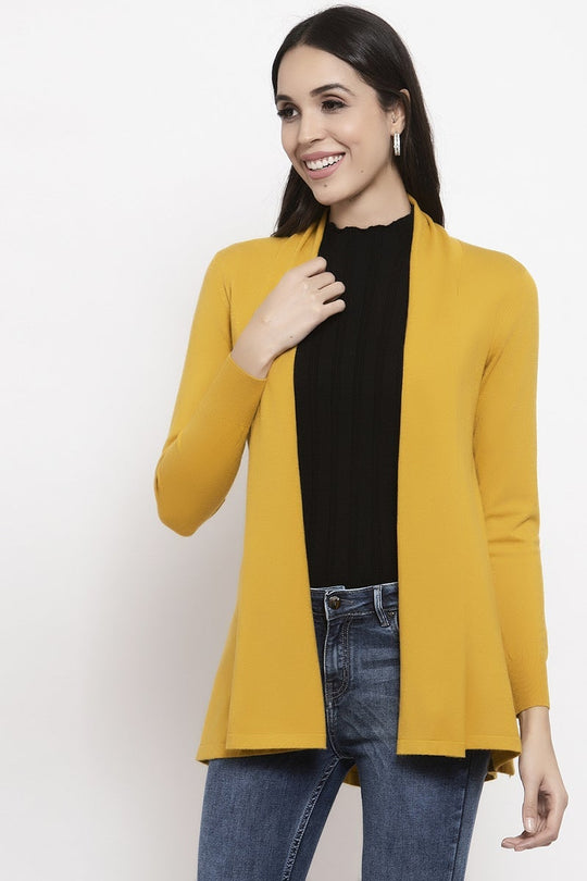 Gipsy Mustard Solid Acrylic Long Cardigan