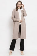 Gipsy Khaki Solid Acrylic Long Cardigan