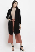 Gipsy Black Solid Design Acrylic Long Cardigan