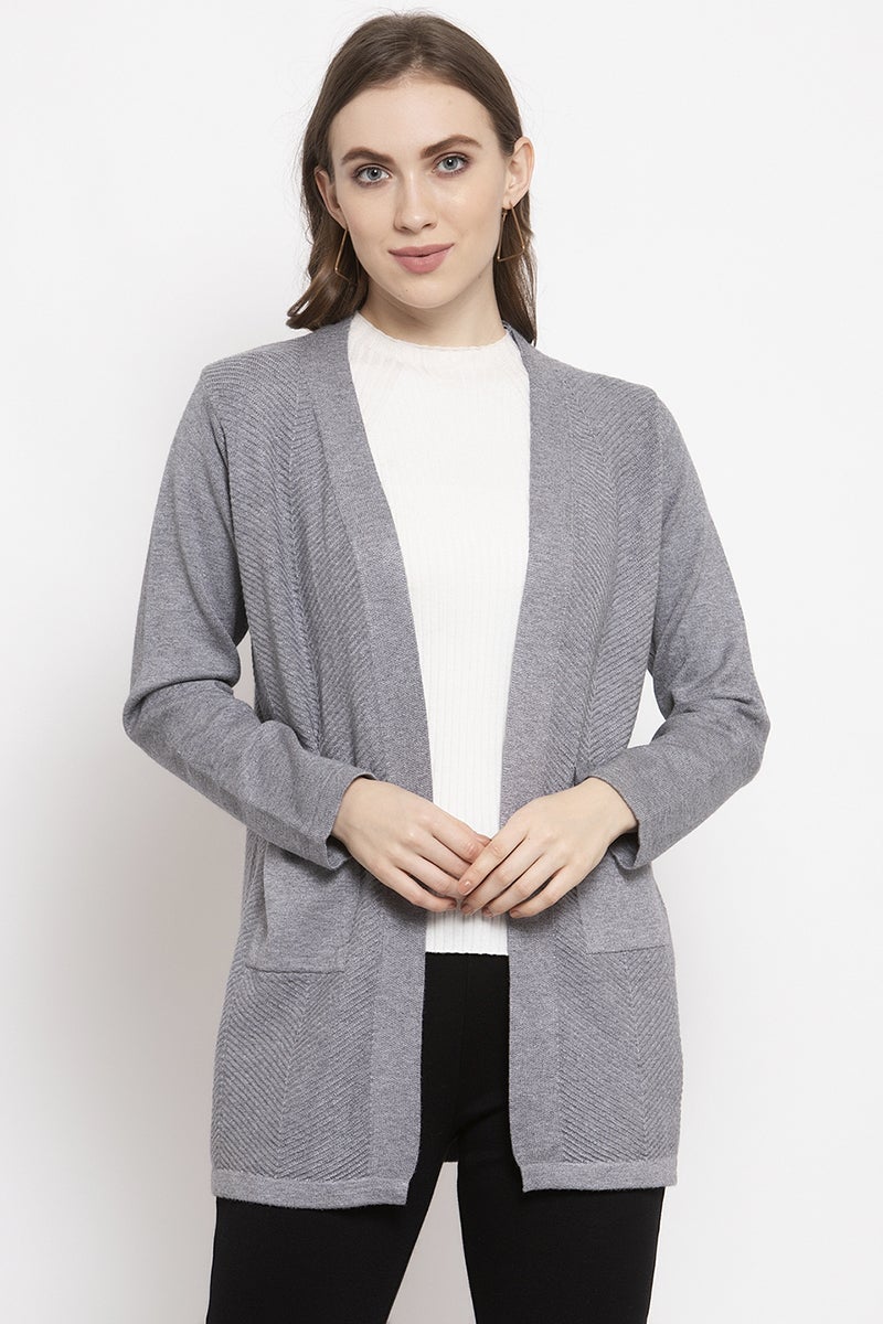 Gipsy Grey Solid Acrylic Long Cardigan