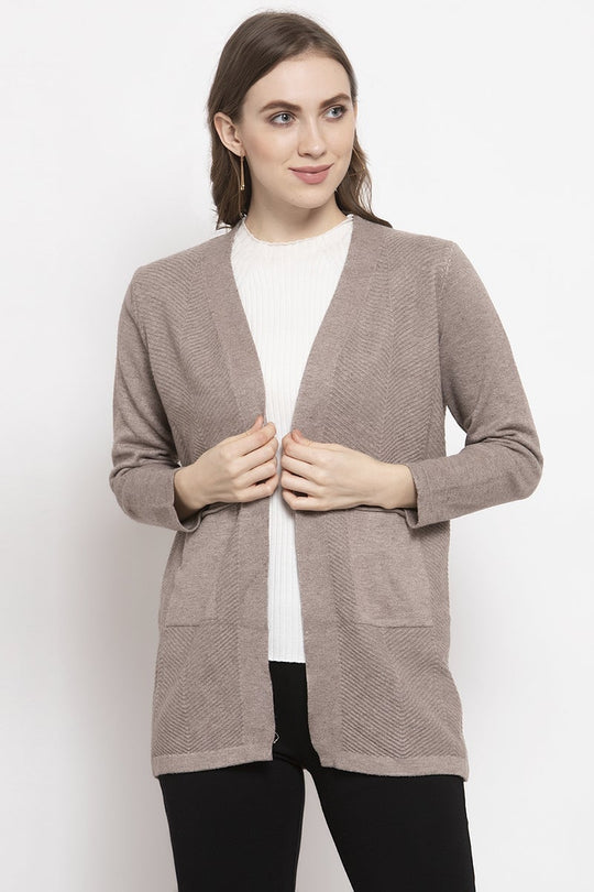 Gipsy Khaki Solid Acrylic Long Cardigan