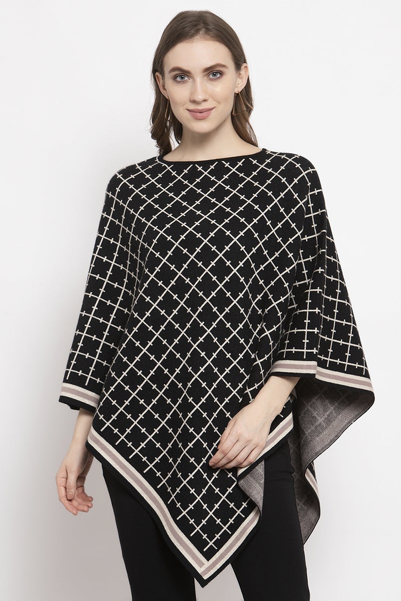 Gipsy Black Self Designed Acrylic Poncho