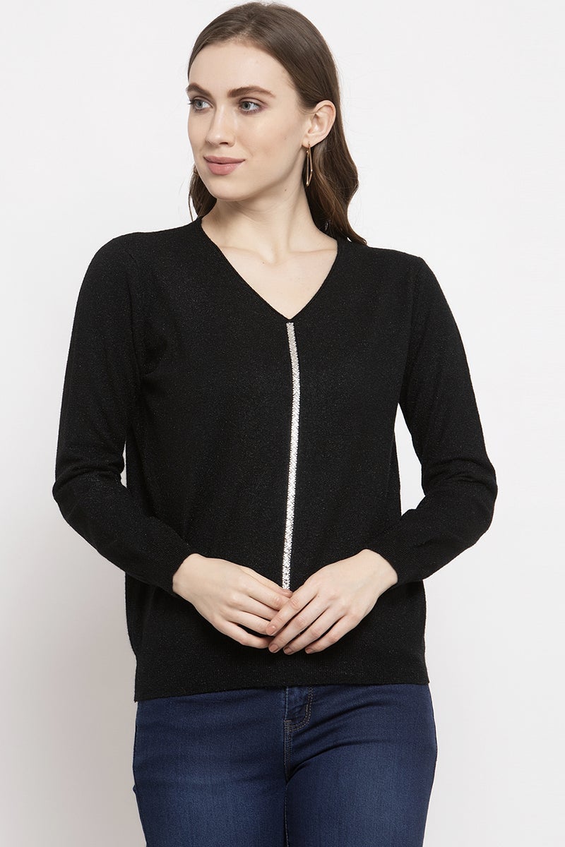 Gipsy Black Solid Knitted Acrylic Sweater