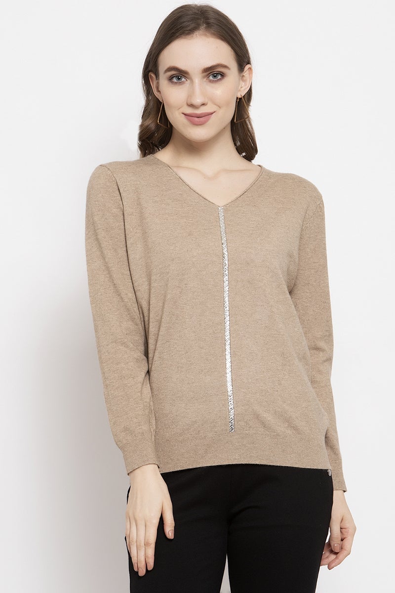 Gipsy Khaki Solid Knitted Acrylic Sweater
