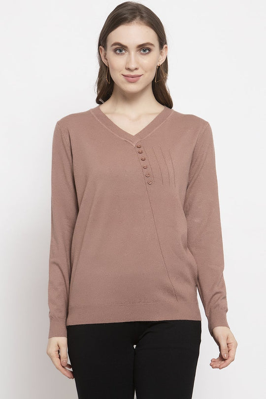 Gipsy Dusky Pink Solid Knitted Acrylic Sweater