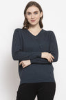 Gipsy Teal Solid Knitted Acrylic Sweater