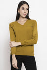 Gipsy Mustard Solid Embellished Acrylic Sweater