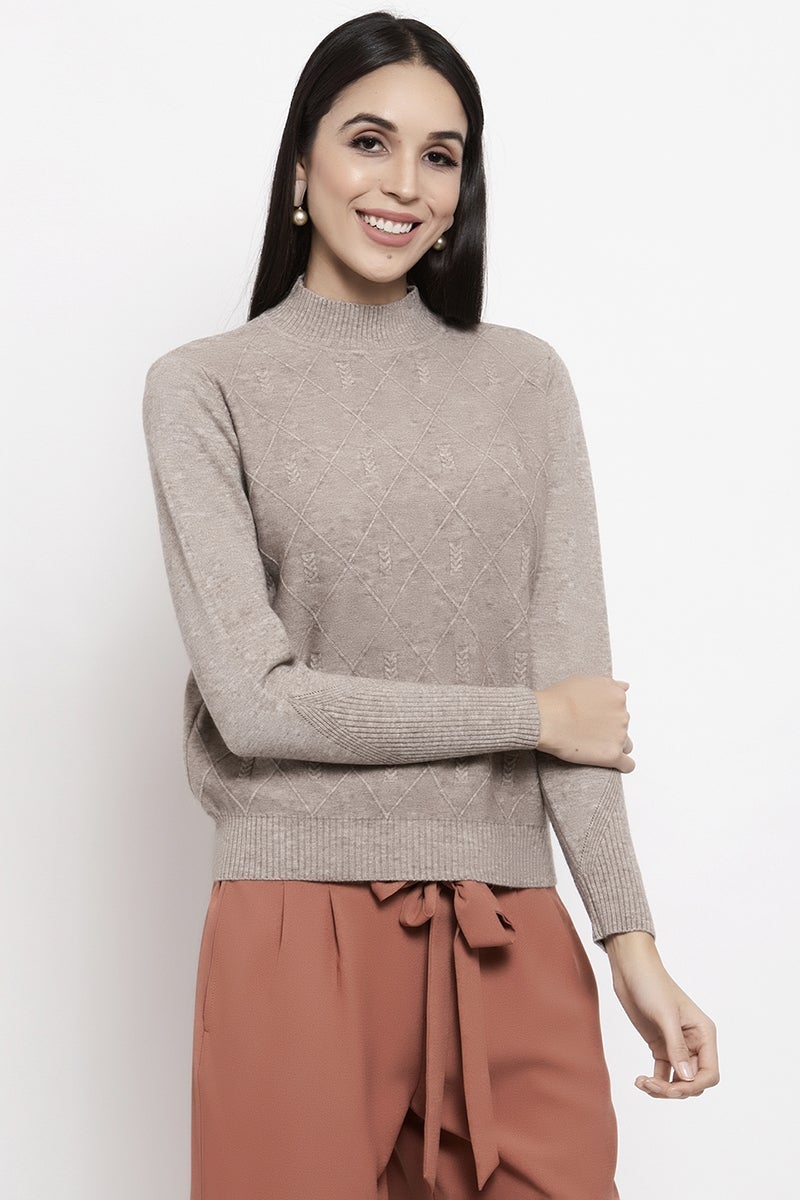 Gipsy Khaki Color Solid Acrylic Sweater