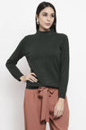 Gipsy Bottle Green Solid Acrylic Sweater
