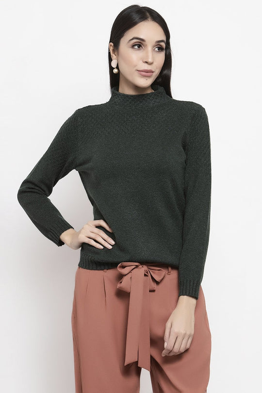 Gipsy Bottle Green Solid Acrylic Sweater