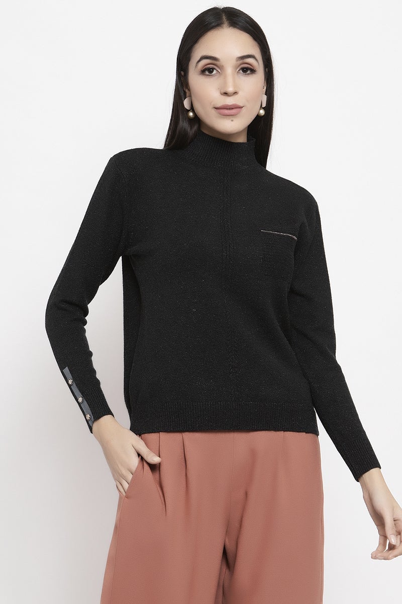 Gipsy Bottle Green Solid Acrylic Sweater