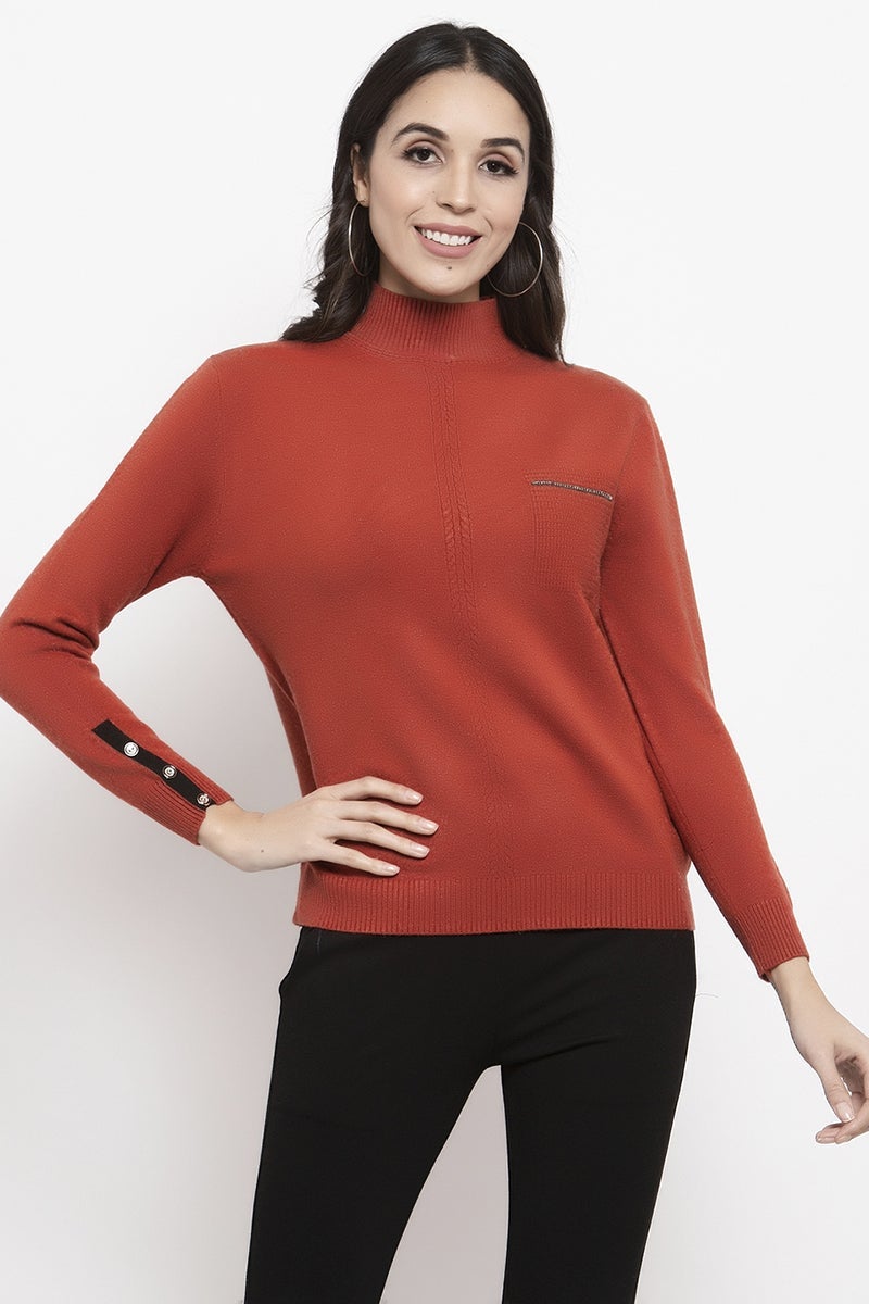 Gipsy Rust Color Solid Acrylic Sweater