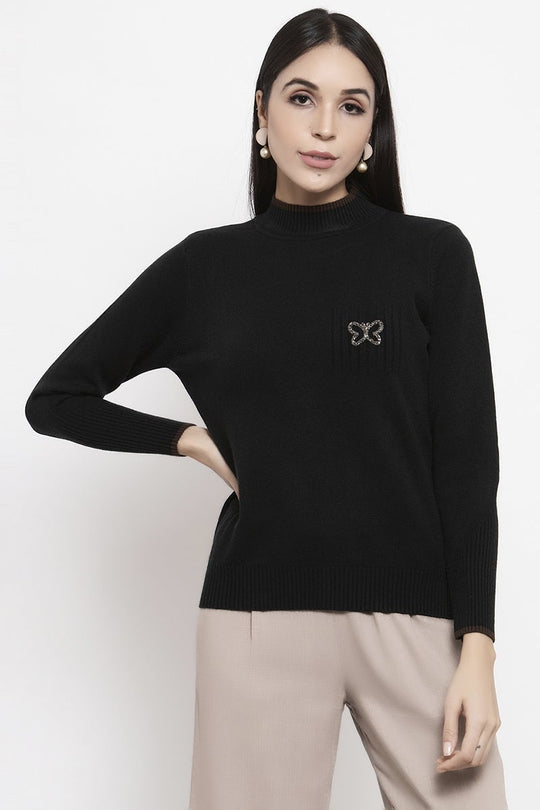 Gipsy Black Butterfly Design Acrylic Sweater