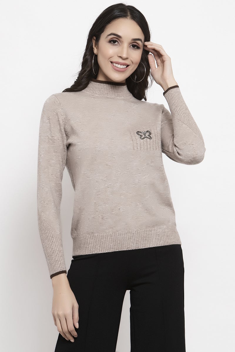 Gipsy Khaki Butterfly Design Acrylic Sweater