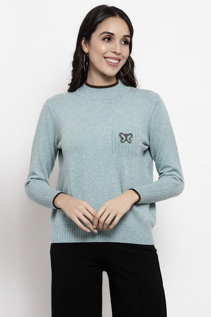 Gipsy Mint Green Butterfly Design Acrylic Sweater