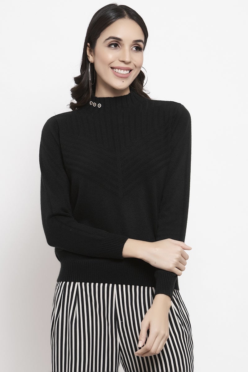 Gipsy Black Solid Acrylic Sweater