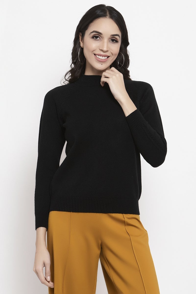 Gipsy Black Solid Acrylic Sweater