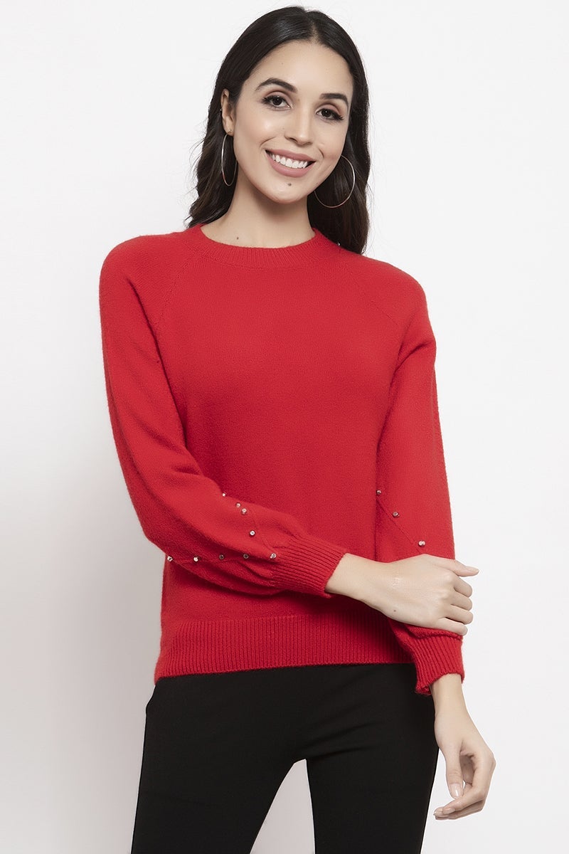 Gipsy Red Embellished Acrylic Sweater