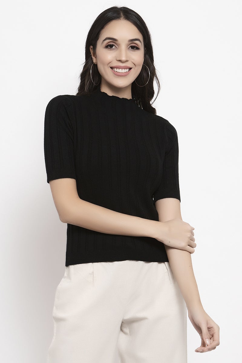 Gipsy Black Self Designed Acrylic Sweater