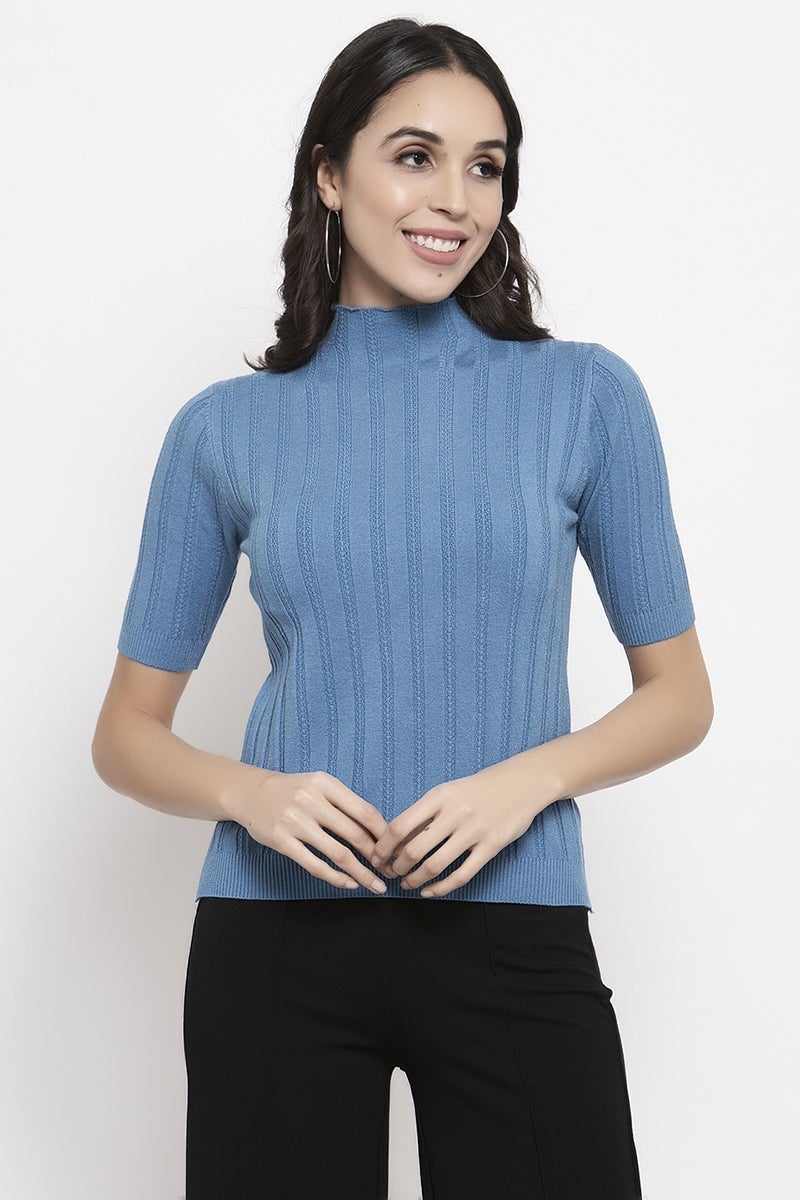 Gipsy Blue Self Designed Acrylic Sweater
