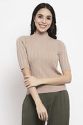 Gipsy Khaki Self Designed Acrylic Sweater