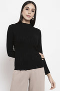 Gipsy Black Self Designed Acrylic Sweater