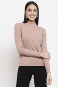 Gipsy Dusky Pink Self Designed Acrylic Sweater