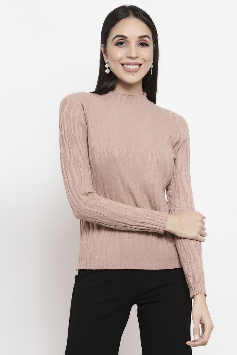Gipsy Dusky Pink Self Designed Acrylic Sweater