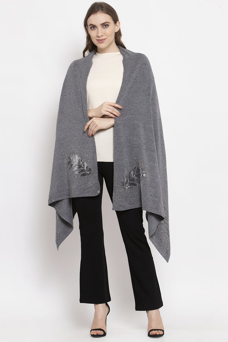 Gipsy Grey Abstract Design Wool Shawl