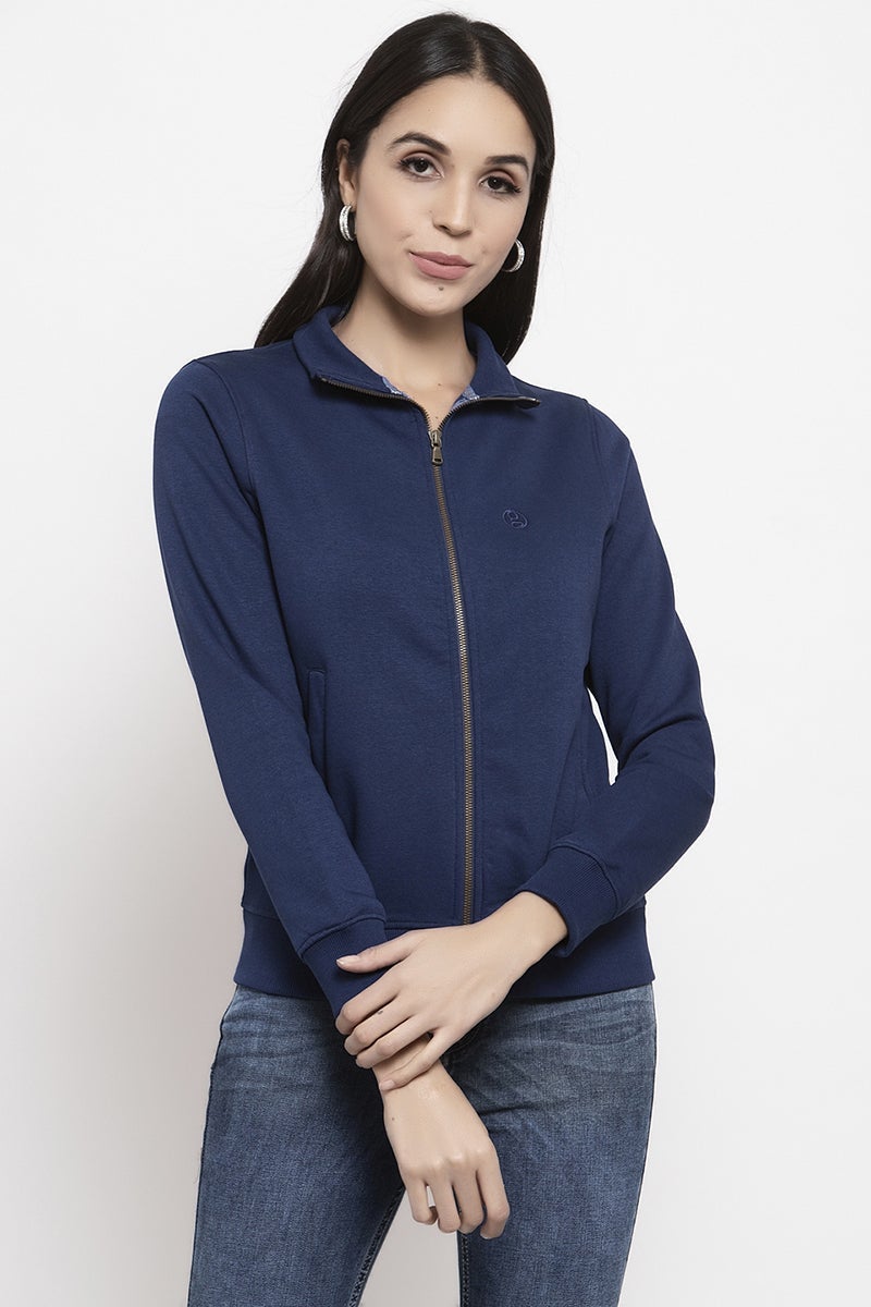 Gipsy Blue Self Design Poly Cotton Sweatshirt