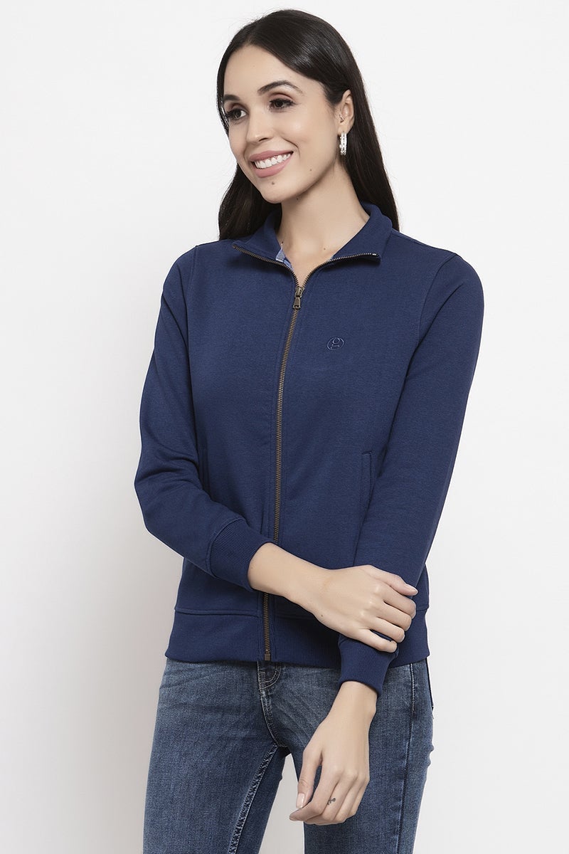 Gipsy Blue Self Design Poly Cotton Sweatshirt