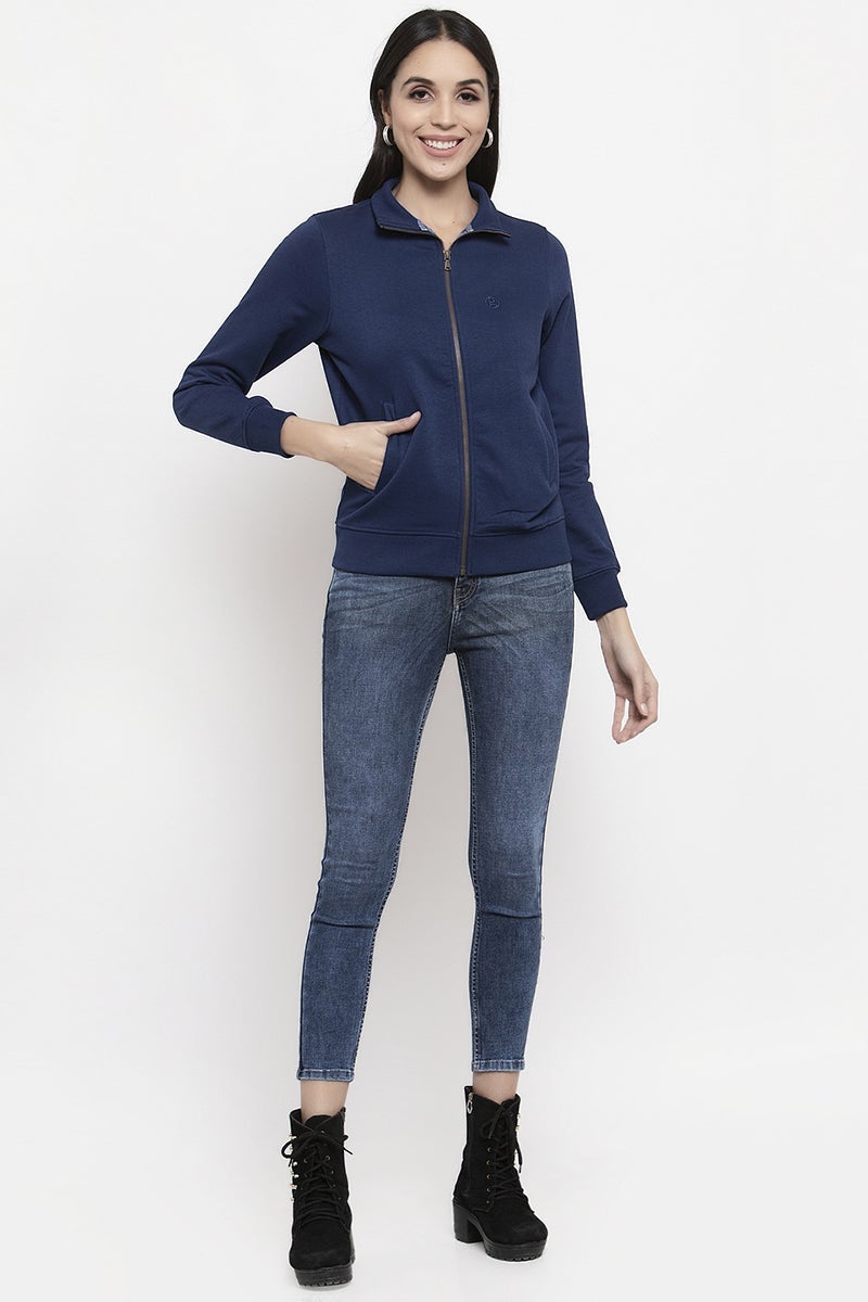 Gipsy Blue Self Design Poly Cotton Sweatshirt