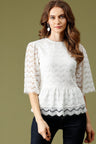 White Medium Length Round Neck Polyester Top