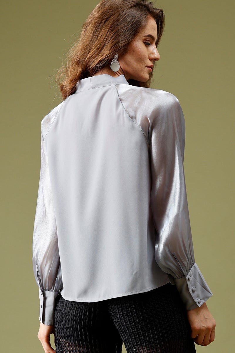 Grey Medium Length Tie-Up Polyester Top